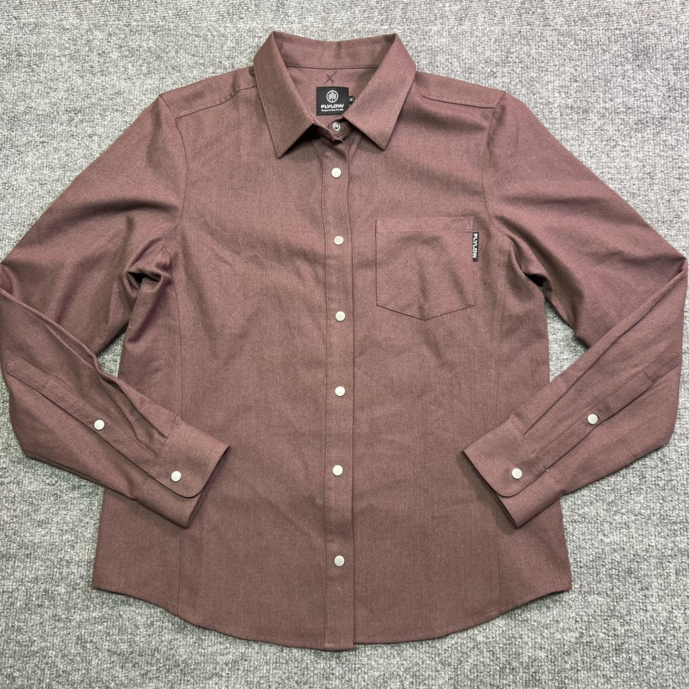 Flylow Shirt Womens Medium Red Solid Twill Snap Front Long Sleeve Casual Outdoor